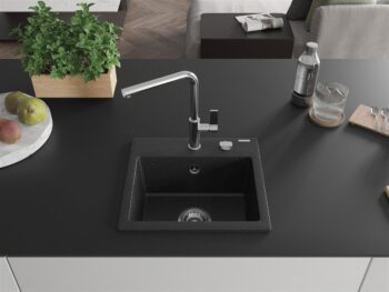 MEXEN/S MEXEN/S - Milo granitový drez 1-miska vrátane batérie Flora, čierna/strieborná metalík 6505-73-670401-00