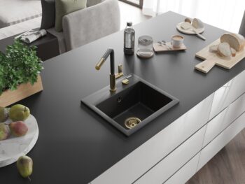 MEXEN/S MEXEN/S - Milo granitový drez 1-miska vrátane batérie Flora, čierna/strieborná metalík 6505-73-670401-57-G