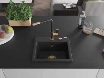 MEXEN/S MEXEN/S - Milo granitový drez 1-miska vrátane batérie Flora, čierna/strieborná metalík 6505-73-670401-57-G