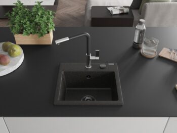 MEXEN/S MEXEN/S - Milo granitový drez 1-miska vrátane batérie Flora, čierna/zlatá metalik 6505-75-670401-07-B