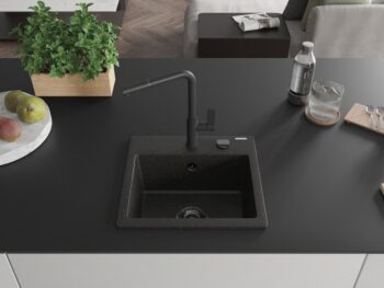 MEXEN/S MEXEN/S - Milo granitový drez 1-miska vrátane batérie Flora, čierna/zlatá metalik 6505-75-670401-70-B