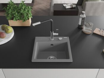 MEXEN/S MEXEN/S - Milo granitový drez 1-miska vrátane batérie Flora, šedá 6505-71-670401-07