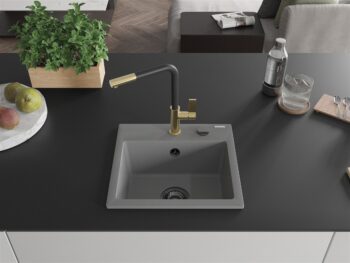 MEXEN/S MEXEN/S - Milo granitový drez 1-miska vrátane batérie Flora, šedá 6505-71-670401-57-B
