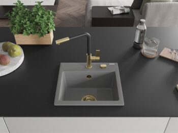 MEXEN/S MEXEN/S - Milo granitový drez 1-miska vrátane batérie Flora, šedá 6505-71-670401-57-G