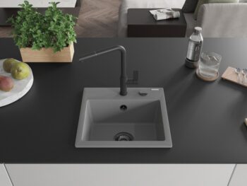 MEXEN/S MEXEN/S - Milo granitový drez 1-miska vrátane batérie Flora, šedá 6505-71-670401-70-B