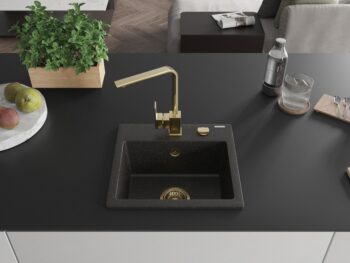 MEXEN/S MEXEN/S - Milo granitový drez 1-miska vrátane batérie Rita, čierny/zlatý metalik 6505-75-670300-50