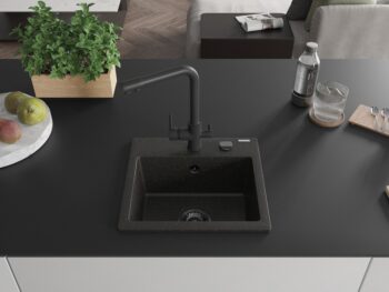 MEXEN/S MEXEN/S - Milo granitový drez vrátane batérie Duero, čierna/zlatá metalik 6505-75-671600-70-B