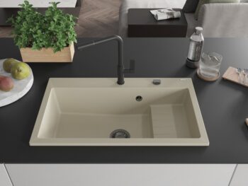 MEXEN/S MEXEN/S - Omar granitový drez 800 x 480 mm, béžová, čierny sifón 6520801005-69-B