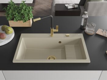 MEXEN/S MEXEN/S - Omar granitový drez 800 x 480 mm, béžová, zlatý sifón 6520801005-69-G