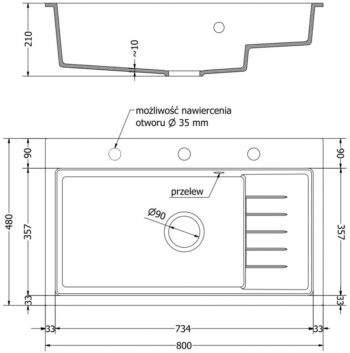 MEXEN/S MEXEN/S - Omar granitový drez 800 x 480 mm, čierna/strieborná metalík, čierny sifón 6520801005-73-B