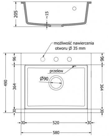 MEXEN/S MEXEN/S - Oscar granitový drez 580 x 490 mm, čierna, čierny sifón 6519581000-77-B