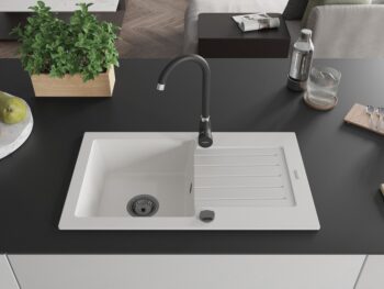 MEXEN/S MEXEN/S - Pablo granitový drez 1 s odkvapkávačom 752 x 436 mm, biela, + sifón grafit 6510751010-20-B