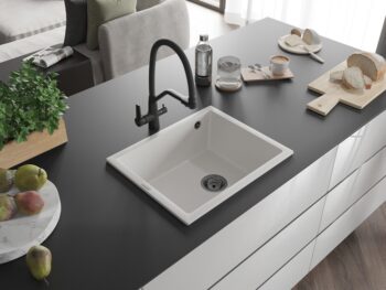 MEXEN/S MEXEN/S - Pedro granitový drez 1-miska 560 x 460 mm, biela, sifón čierna 6508561000-20-B