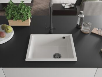 MEXEN/S MEXEN/S - Pedro granitový drez 1-miska 560 x 460 mm, biela, sifón čierna 6508561000-20-B