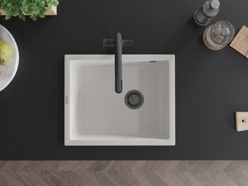 MEXEN/S MEXEN/S - Pedro granitový drez 1-miska 560 x 460 mm, biela, sifón čierna 6508561000-20-B