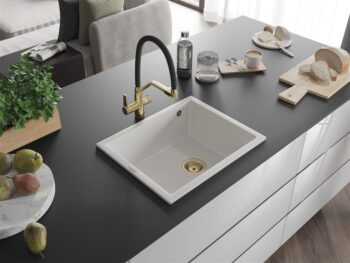 MEXEN/S MEXEN/S - Pedro granitový drez 1-miska 560 x 460 mm, biela, sifón zlatá 6508561000-20-G