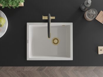 MEXEN/S MEXEN/S - Pedro granitový drez 1-miska 560 x 460 mm, biela, sifón zlatá 6508561000-20-G