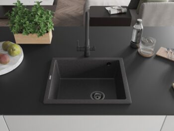 MEXEN/S MEXEN/S - Pedro granitový drez 1-miska 560 x 460 mm, čierna kropenatý, sifón čierna 6508561000-76-B