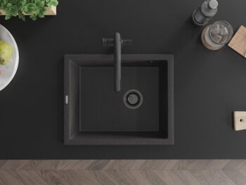 MEXEN/S MEXEN/S - Pedro granitový drez 1-miska 560 x 460 mm, čierna kropenatý, sifón čierna 6508561000-76-B