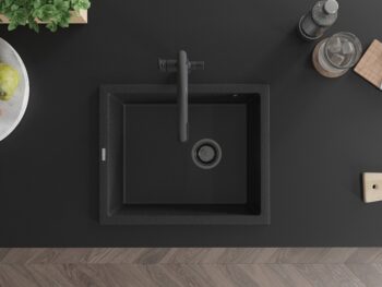 MEXEN/S MEXEN/S - Pedro granitový drez 1-miska 560 x 460 mm, čierna/strieborná metalík, sifón čierna 6508561000-73-B