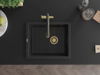 MEXEN/S MEXEN/S - Pedro granitový drez 1-miska 560 x 460 mm, čierna/strieborná metalík, sifón čierna 6508561000-73-G