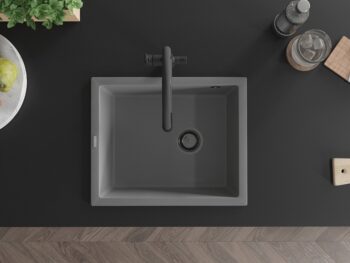 MEXEN/S MEXEN/S - Pedro granitový drez 1-miska 560 x 460 mm, sivá, sifón čierna 6508561000-71-B