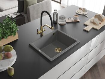 MEXEN/S MEXEN/S - Pedro granitový drez 1-miska 560 x 460 mm, sivá, sifón zlatá 6508561000-71-G