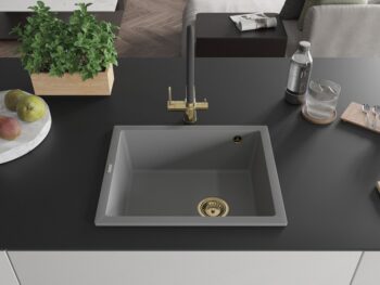 MEXEN/S MEXEN/S - Pedro granitový drez 1-miska 560 x 460 mm, sivá, sifón zlatá 6508561000-71-G