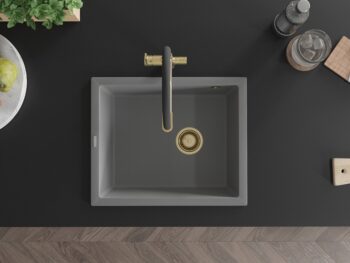 MEXEN/S MEXEN/S - Pedro granitový drez 1-miska 560 x 460 mm, sivá, sifón zlatá 6508561000-71-G