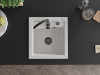 MEXEN/S MEXEN/S - Vito Vito granitový drez 1-miska 520x490 mm, biela, + sifón grafit 6503521000-20-B