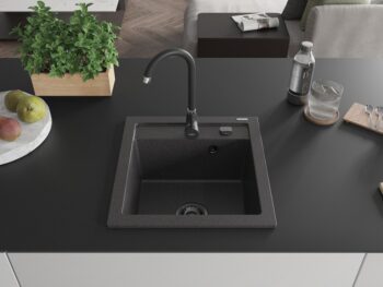 MEXEN/S MEXEN/S - Vito Vito granitový drez 1-miska 520x490 mm, čierna kropenatá, + čierny sifón 6503521000-76-B
