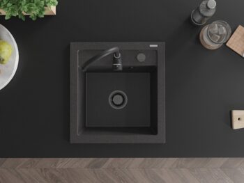 MEXEN/S MEXEN/S - Vito Vito granitový drez 1-miska 520x490 mm, čierna kropenatá, + čierny sifón 6503521000-76-B