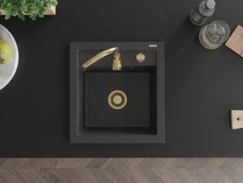 MEXEN/S MEXEN/S - Vito Vito granitový drez 1-miska 520x490 mm, čierna kropenatá, + zlatý sifón 6503521000-76-G