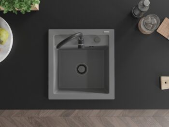 MEXEN/S MEXEN/S - Vito Vito granitový drez 1-miska 520x490 mm, sivá,+ čierny sifón 6503521000-71-B