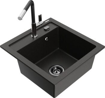 MEXEN/S MEXEN/S - Vito granitový drez 1-miska vrátane batérie Flora, čierna/zlatá metalik 6503-75-670401-07-B