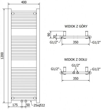 MEXEN/S - Mars radiátor + vykurovacia tyč 1200 x 400 mm, 300 W, chróm W110-1200-400-2300-01