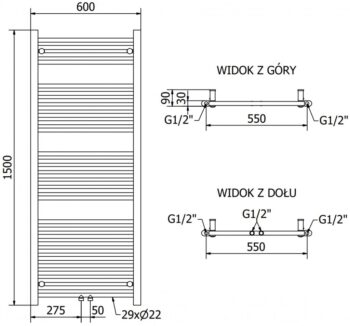 MEXEN/S - Mars radiátor + vykurovacia tyč 1500 x 600 mm, 900 W, biela W110-1500-600-2900-20