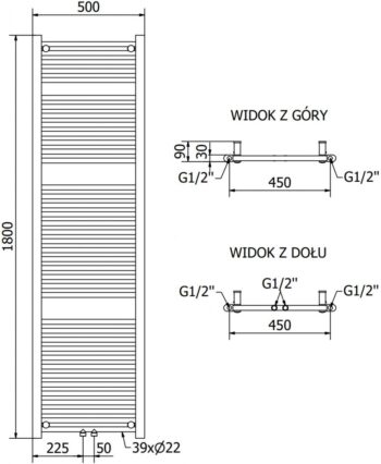 MEXEN/S - Mars radiátor + vykurovacia tyč 1800 x 500 mm, 900 W, biela W110-1800-500-2900-20