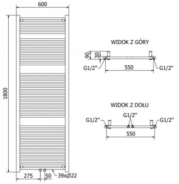 MEXEN/S - Mars radiátor + vykurovacia tyč 1800 x 600 mm, 900 W, biela W110-1800-600-2900-20