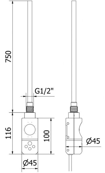 MEXEN/S - Mars radiátor + vykurovacia tyč 1800 x 600 mm, 900 W, biela W110-1800-600-2900-20