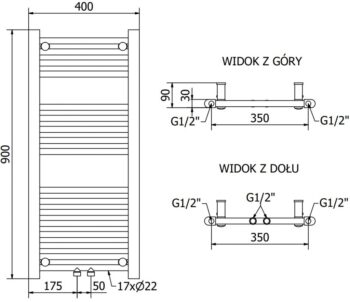 MEXEN/S - Mars radiátor + vykurovacia tyč 900 x 400 mm, 300 W, čierna W110-0900-400-6300-70