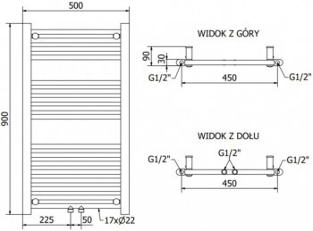 MEXEN/S - Mars radiátor + vykurovacia tyč 900 x 500 mm, 600 W, čierna W110-0900-500-2600-70