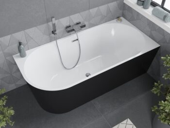 MEXEN/S - Mia vaňa voľne stojaca rohová pravá 150 x 75, biela/čierna, sifón a prepad chróm 52691507575P-01