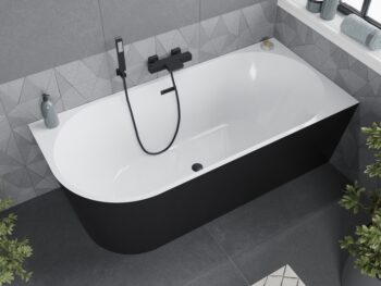 MEXEN/S - Mia vaňa voľne stojaca rohová pravá 150 x 75, biela/čierna, sifón a prepad čierna 52691507575P-70