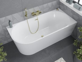 MEXEN/S - Mia vaňa voľne stojaca rohová pravá 170 x 80, biela, sifón a prepad zlatá 52691708000P-50