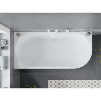 MEXEN/S - Mia voľne stojaca rohová vaňa ľavá 160 x 80, biela/čierna, sifón a prepad biela 52691608075L-20
