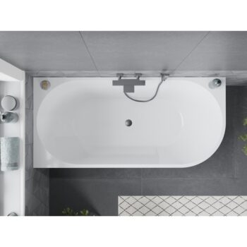 MEXEN/S - Mia voľne stojaca rohová vaňa ľavá 160 x 80, biela/čierna, sifón a prepad grafit kartáčovaná 52691608075L-66