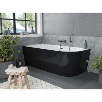 MEXEN/S - Mia voľne stojaca rohová vaňa ľavá 160 x 80, biela/čierna, sifón a prepad grafit metal 52691608075L-95