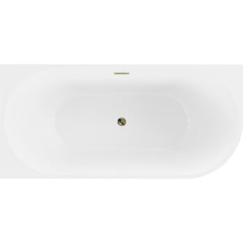 MEXEN/S - Mia voľne stojaca rohová vaňa ľavá 160 x 80, biela/čierna, sifón a prepad zlatá 52691608075L-50
