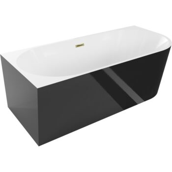 MEXEN/S - Mia voľne stojaca rohová vaňa ľavá 160 x 80, biela/čierna, sifón a prepad zlatá 52691608075L-50